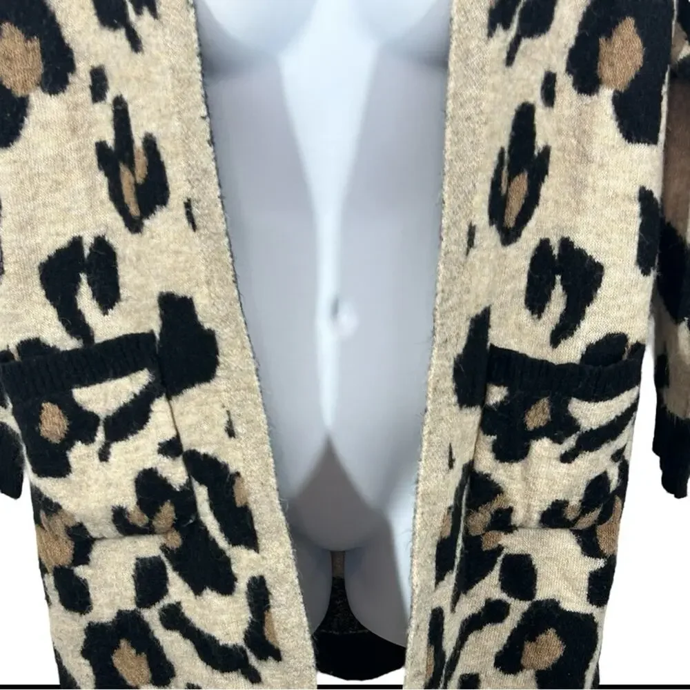 Leopard Print Open Cardigan S M Cozy Oversized Soft Knit Sweater